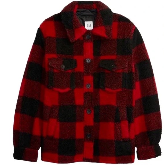 Gap Buffalo Plaid Sherpa Shirt Jacket - Picture 1 of 3
